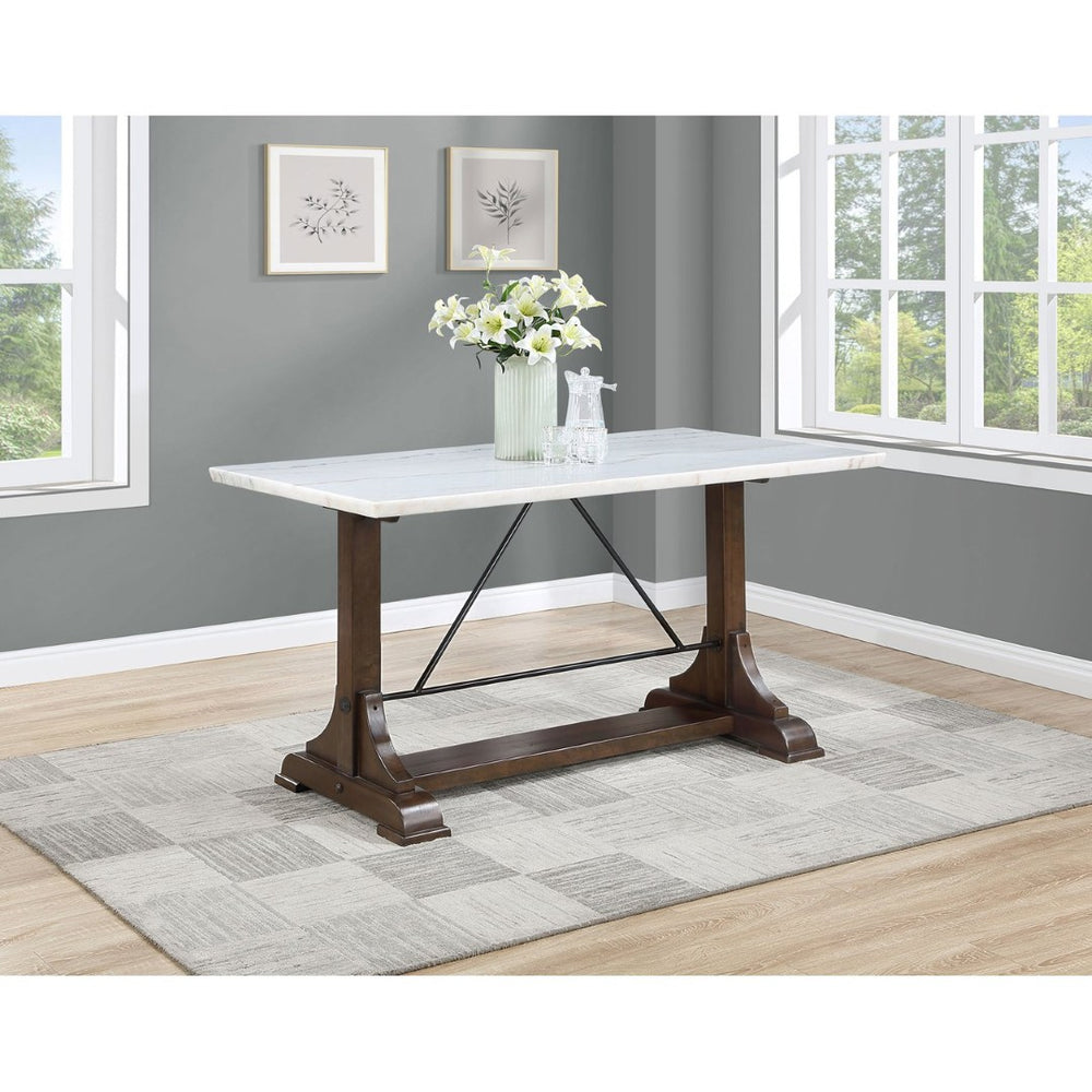 English Elm Tremont Genuine Marble Top Trestle Counter Height Dining Table Seats Six B062S01392