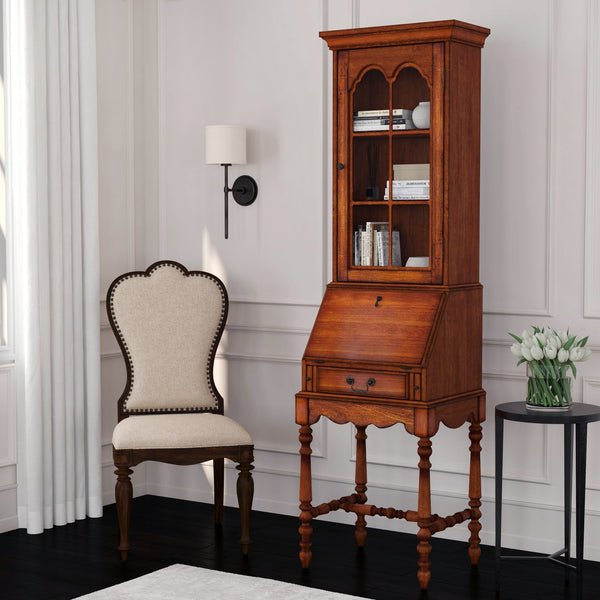 Butler Specialty Butler Newlark 20" W Wood & Glass Secretary Desk - Stylish Storage & Workspace For Home Offices Medium Brown Poplar And Rubberwood,Mdf,Tempered Glass,Cherry Veneer 4364011-butler