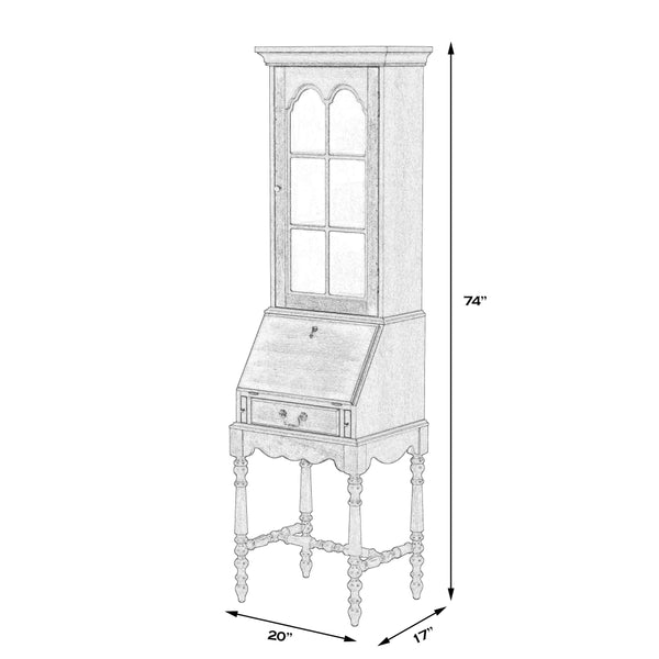 Butler Specialty Butler Newlark 20" W Wood & Glass Secretary Desk - Stylish Storage & Workspace For Home Offices Medium Brown Poplar And Rubberwood,Mdf,Tempered Glass,Cherry Veneer 4364011-butler