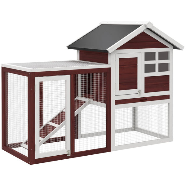 English Elm Pawhut Fir Wood Rabbit Hutch with Weatherproof Roof Floorless Run and Pull Out Tray W2225P229296