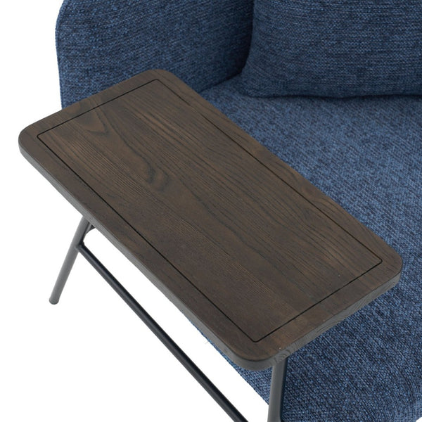 English Elm Leisure Linen Accent Chair with Built-in Side Table Pockets and Lumbar Pillow Modern Navy W395P453310