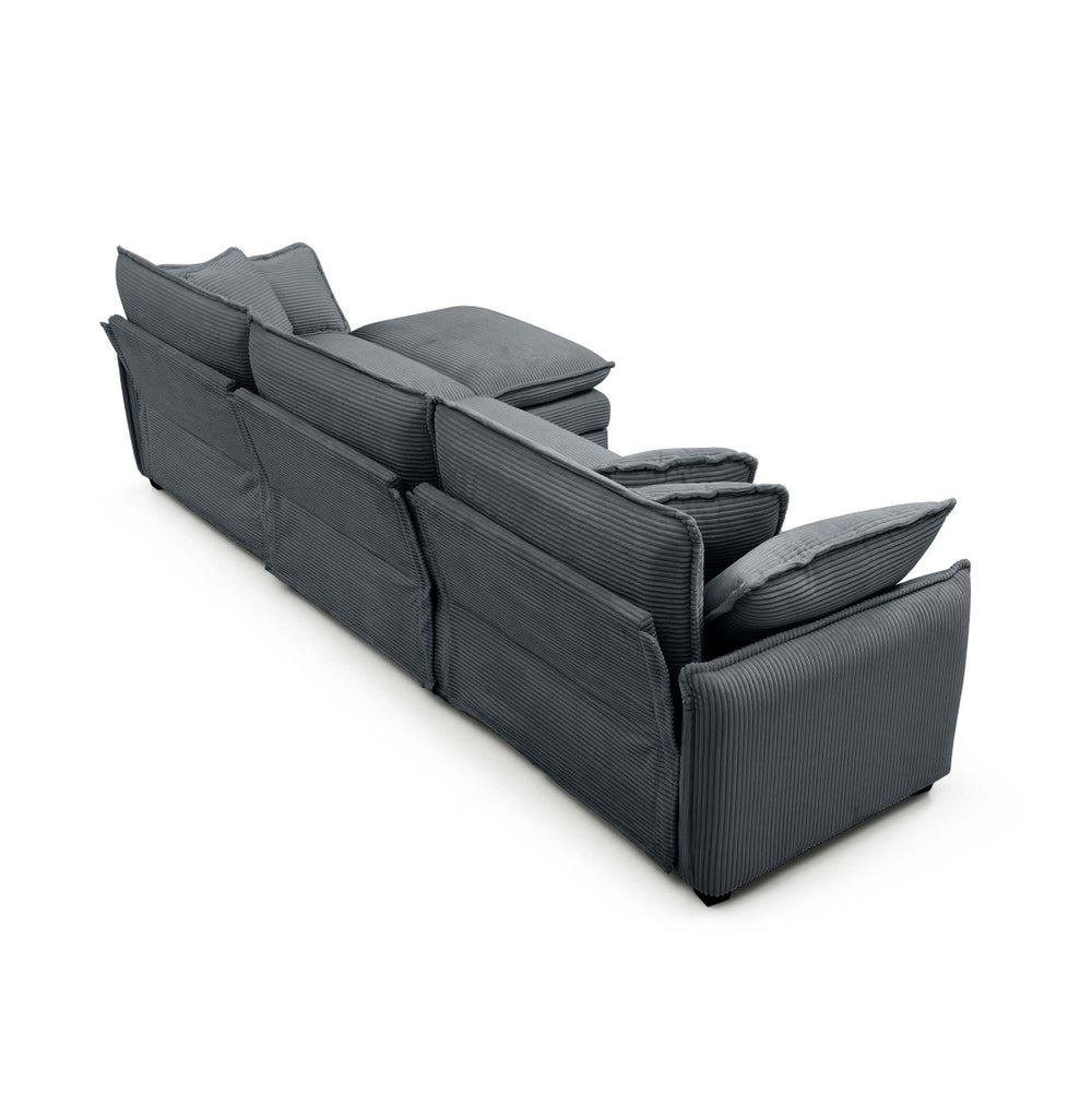 English Elm Oversize L-Shaped 3-Seater Sofa With Ottoman - Plush Grey Corduroy For Modern Living Spaces W714S00757-GIGA