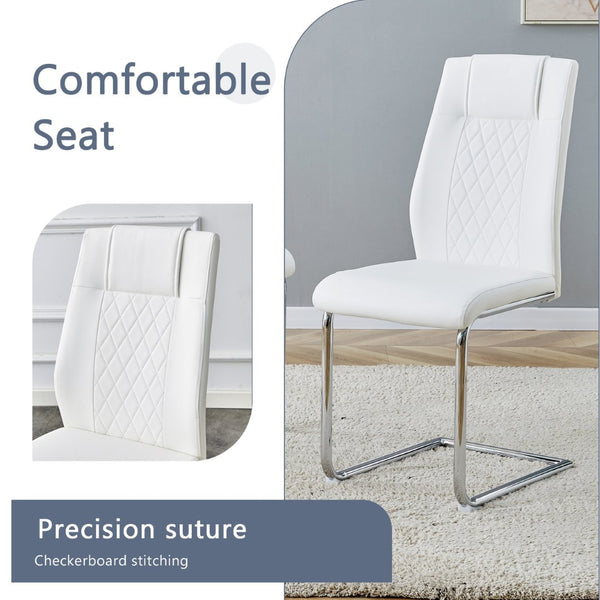 English Elm Table Set With Black Marble-Patterned Top & Stainless Steel Legs, 6 White Pu Chairs For Elegance W1151S01958-GIGA