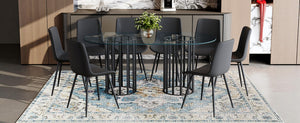 English Elm Table and Chair Set Oval Glass Top Seats 8 Luxe Black Metal Base Dining Room W1151S04749