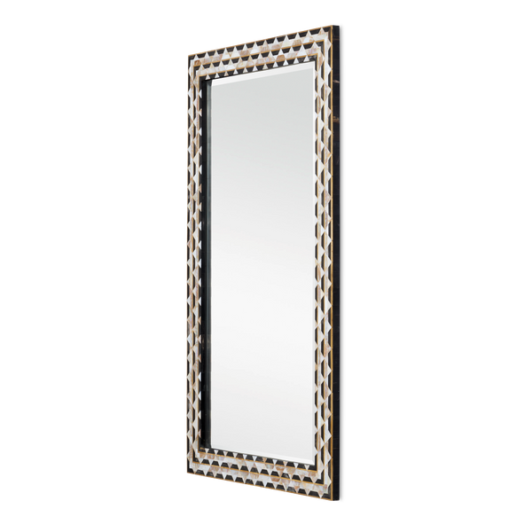 Macy Rectangular Mirror - Elegant Artisanal Design with Mother of Pearl, Horn & Brass Frame