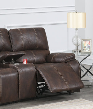 English Elm Modern Power Reclining Loveseat with Usb Charging Console and Leather Look Upholstery B011S02329