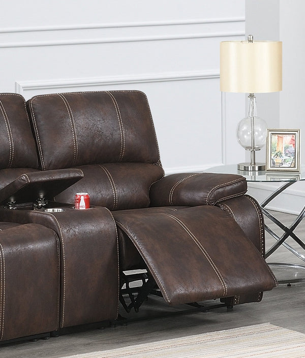 English Elm Modern Power Reclining Loveseat with Usb Charging Console and Leather Look Upholstery B011S02329