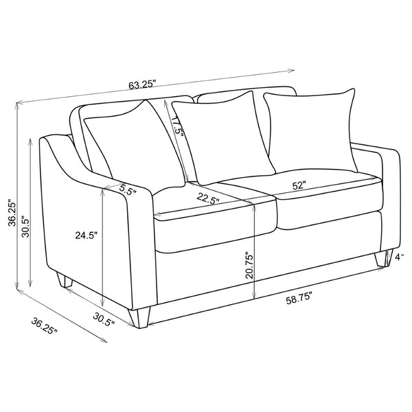 English Elm Mahaffey Chenille Loveseat with Sloped Arms Boxed Cushions and Tapered Wood Legs B062P357783