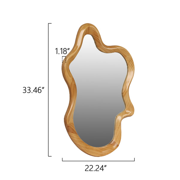 English Elm 33.46" Irregular Wall Mirror with Natural Wood Frame — Organic Flowing Shape, Clear Reflection, Easy Mounting W2295P365037
