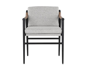 Sunpan Meadow Dining Armchair - Timeless Design with Moisture-Repellent Fabric and Sturdy Oak Armrests Vault Fog