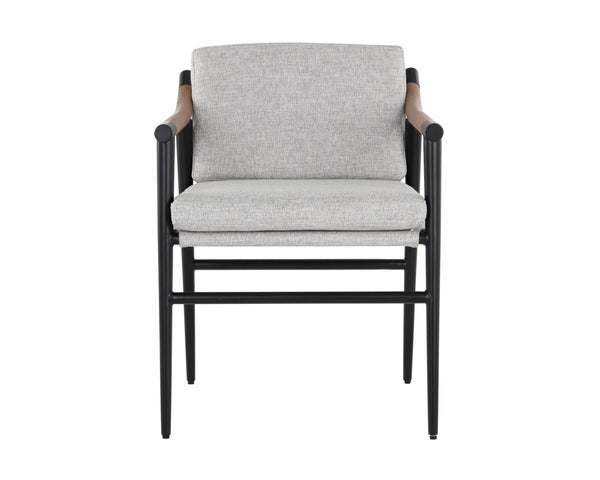 Sunpan Meadow Dining Armchair - Timeless Design with Moisture-Repellent Fabric and Sturdy Oak Armrests Vault Fog