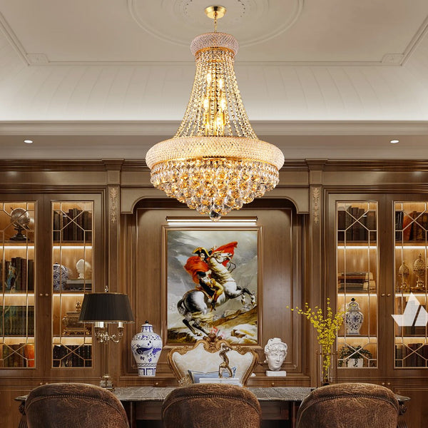 English Elm 24-Inch Gold Crystal Chandelier 12-Light French Empire Ceiling Light with 3000K LEDs, Pre-Assembled Elegance W2869P411736