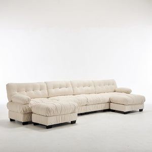 English Elm U Shaped Modular Cloud Sectional with Plush Flannelette Upholstery Deep Seat Living Room Sofa Beige W2120S00053
