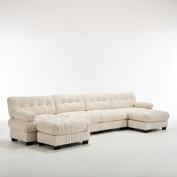 English Elm U Shaped Modular Cloud Sectional with Plush Flannelette Upholstery Deep Seat Living Room Sofa Beige W2120S00053