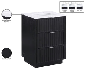 Meridian Furniture Willard Solid Wood Bathroom Vanity with Engineered Stone Top and Soft Close Drawer Storage Black 24 inches 436Black-24