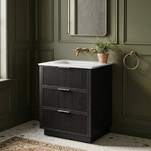 Meridian Furniture Willard Solid Wood Bathroom Vanity with Engineered Stone Top and Soft Close Drawer Storage Black 24 inches 436Black-24