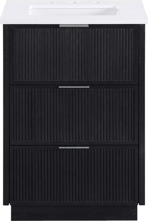 Meridian Furniture Willard Solid Wood Bathroom Vanity with Engineered Stone Top and Soft Close Drawer Storage Black 24 inches 436Black-24