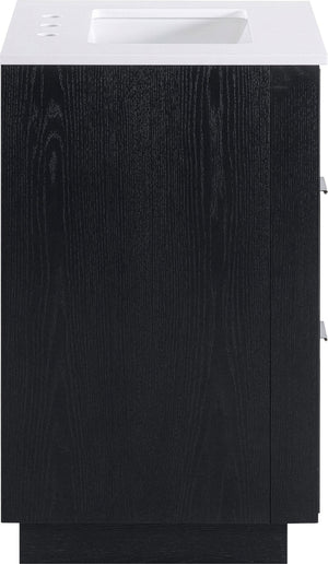 Meridian Furniture Willard Solid Wood Bathroom Vanity with Engineered Stone Top and Soft Close Drawer Storage Black 24 inches 436Black-24