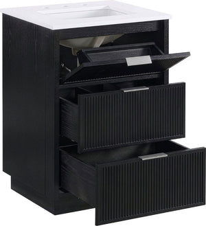 Meridian Furniture Willard Solid Wood Bathroom Vanity with Engineered Stone Top and Soft Close Drawer Storage Black 24 inches 436Black-24