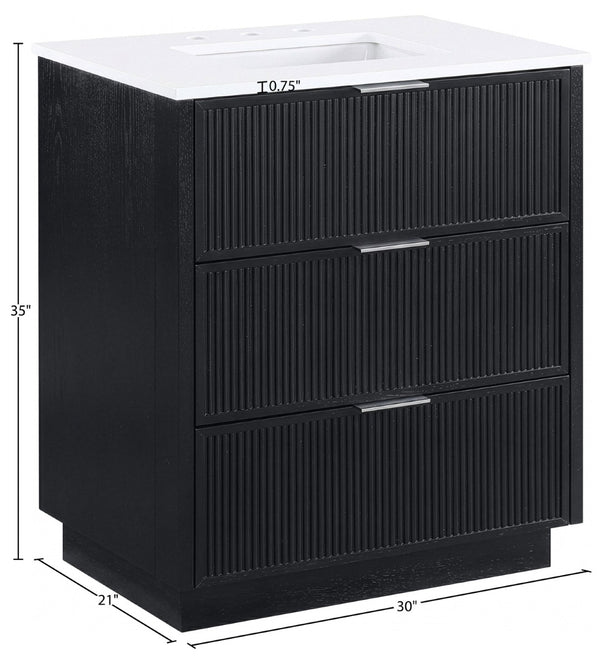 Meridian Furniture Willard Solid Wood Bathroom Vanity with Engineered Stone Top and Soft Close Drawer Storage Black 30 inches 436Black-30