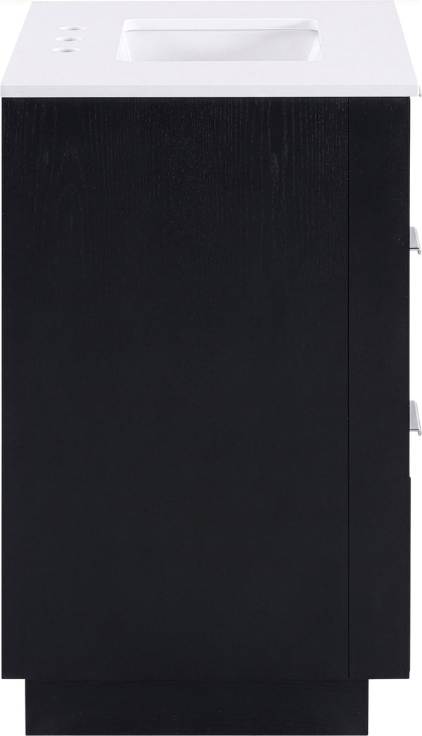Meridian Furniture Willard Solid Wood Bathroom Vanity with Engineered Stone Top and Soft Close Drawer Storage Black 30 inches 436Black-30