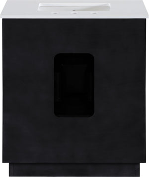 Meridian Furniture Willard Solid Wood Bathroom Vanity with Engineered Stone Top and Soft Close Drawer Storage Black 30 inches 436Black-30