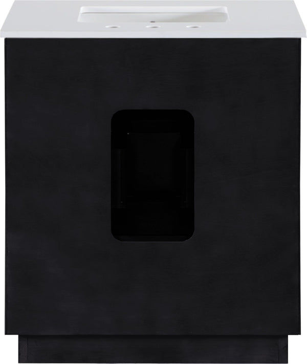 Meridian Furniture Willard Solid Wood Bathroom Vanity with Engineered Stone Top and Soft Close Drawer Storage Black 30 inches 436Black-30