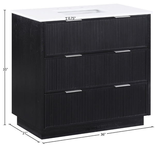 Meridian Furniture Willard Solid Wood Bathroom Vanity with Engineered Stone Top and Soft Close Drawer Storage Black 36 inches 436Black-36