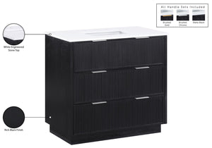 Meridian Furniture Willard Solid Wood Bathroom Vanity with Engineered Stone Top and Soft Close Drawer Storage Black 36 inches 436Black-36