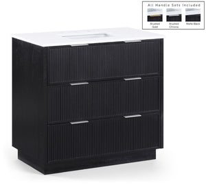 Meridian Furniture Willard Solid Wood Bathroom Vanity with Engineered Stone Top and Soft Close Drawer Storage Black 36 inches 436Black-36