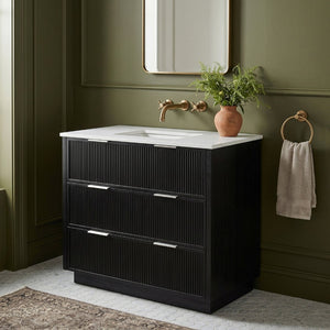Meridian Furniture Willard Solid Wood Bathroom Vanity with Engineered Stone Top and Soft Close Drawer Storage Black 36 inches 436Black-36