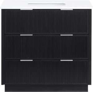 Meridian Furniture Willard Solid Wood Bathroom Vanity with Engineered Stone Top and Soft Close Drawer Storage Black 36 inches 436Black-36