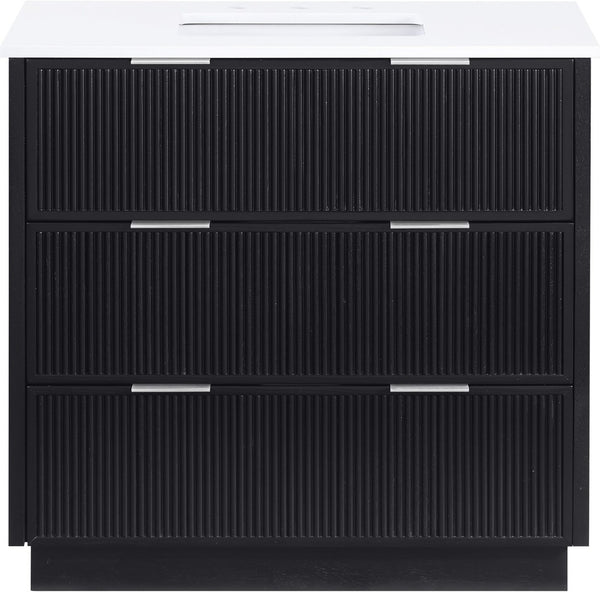 Meridian Furniture Willard Solid Wood Bathroom Vanity with Engineered Stone Top and Soft Close Drawer Storage Black 36 inches 436Black-36