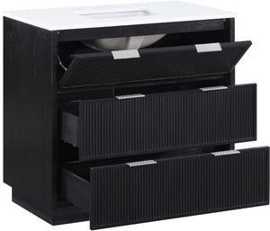 Meridian Furniture Willard Solid Wood Bathroom Vanity with Engineered Stone Top and Soft Close Drawer Storage Black 36 inches 436Black-36