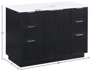 Meridian Furniture Willard Solid Wood Bathroom Vanity with Engineered Stone Top and Soft Close Drawer Storage Black 48 inches 436Black-48