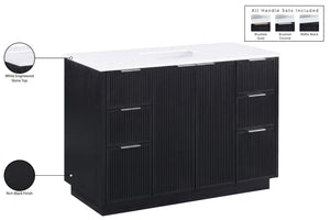 Meridian Furniture Willard Solid Wood Bathroom Vanity with Engineered Stone Top and Soft Close Drawer Storage Black 48 inches 436Black-48
