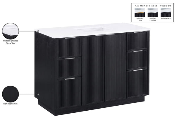 Meridian Furniture Willard Solid Wood Bathroom Vanity with Engineered Stone Top and Soft Close Drawer Storage Black 48 inches 436Black-48
