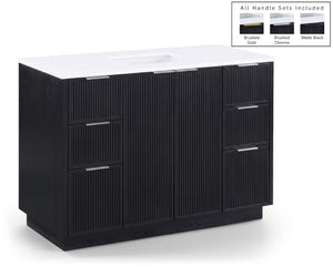 Meridian Furniture Willard Solid Wood Bathroom Vanity with Engineered Stone Top and Soft Close Drawer Storage Black 48 inches 436Black-48