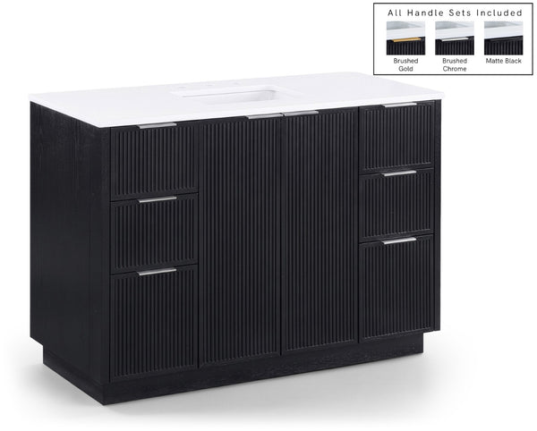 Meridian Furniture Willard Solid Wood Bathroom Vanity with Engineered Stone Top and Soft Close Drawer Storage Black 48 inches 436Black-48