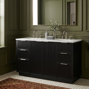 Meridian Furniture Willard Solid Wood Bathroom Vanity with Engineered Stone Top and Soft Close Drawer Storage Black 48 inches 436Black-48