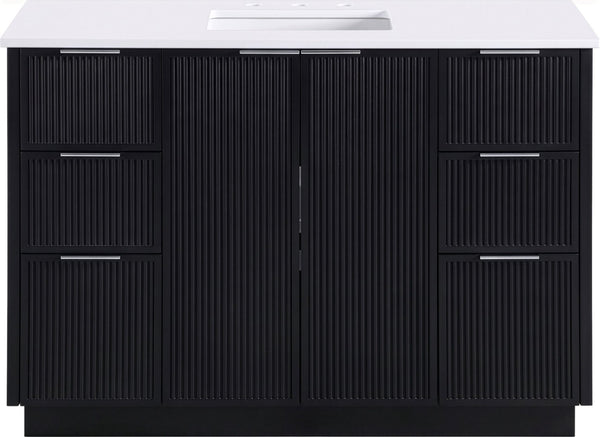 Meridian Furniture Willard Solid Wood Bathroom Vanity with Engineered Stone Top and Soft Close Drawer Storage Black 48 inches 436Black-48