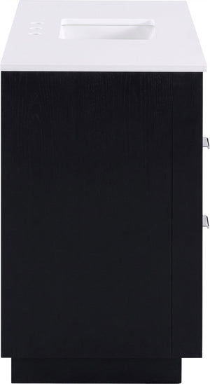 Meridian Furniture Willard Solid Wood Bathroom Vanity with Engineered Stone Top and Soft Close Drawer Storage Black 48 inches 436Black-48
