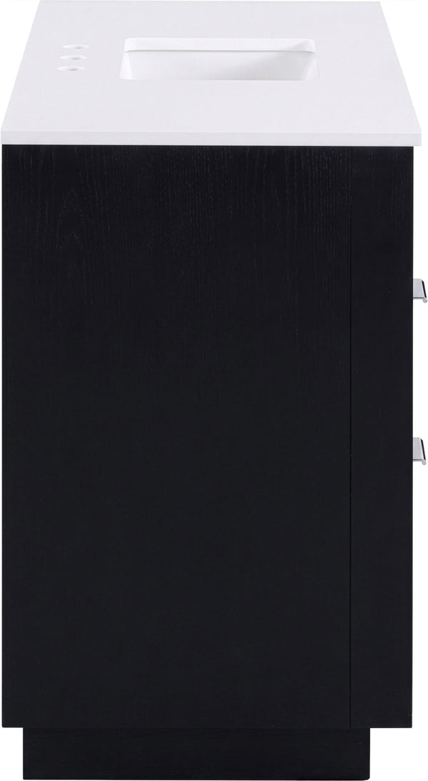 Meridian Furniture Willard Solid Wood Bathroom Vanity with Engineered Stone Top and Soft Close Drawer Storage Black 48 inches 436Black-48