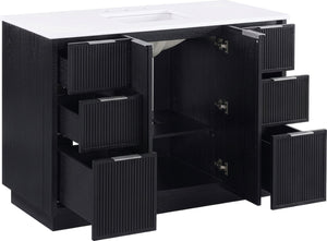 Meridian Furniture Willard Solid Wood Bathroom Vanity with Engineered Stone Top and Soft Close Drawer Storage Black 48 inches 436Black-48