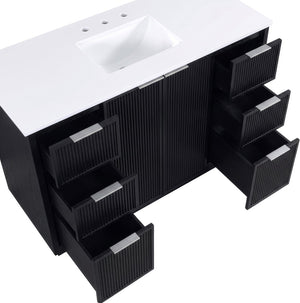Meridian Furniture Willard Solid Wood Bathroom Vanity with Engineered Stone Top and Soft Close Drawer Storage Black 48 inches 436Black-48