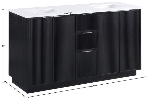 Meridian Furniture Willard Solid Wood Bathroom Vanity with Engineered Stone Top and Soft Close Drawer Storage Black 60 inches 436Black-60