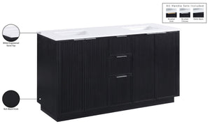 Meridian Furniture Willard Solid Wood Bathroom Vanity with Engineered Stone Top and Soft Close Drawer Storage Black 60 inches 436Black-60