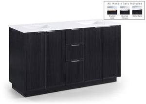 Meridian Furniture Willard Solid Wood Bathroom Vanity with Engineered Stone Top and Soft Close Drawer Storage Black 60 inches 436Black-60