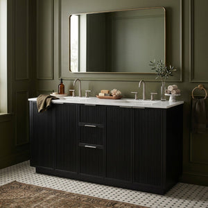 Meridian Furniture Willard Solid Wood Bathroom Vanity with Engineered Stone Top and Soft Close Drawer Storage Black 60 inches 436Black-60