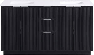 Meridian Furniture Willard Solid Wood Bathroom Vanity with Engineered Stone Top and Soft Close Drawer Storage Black 60 inches 436Black-60
